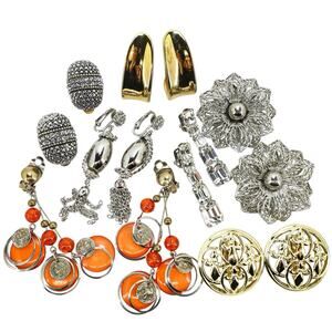 Lot of 7 Vintage Statement Clip Earrings Lot Incl Signed Vogue Celebrity EmJ MOD